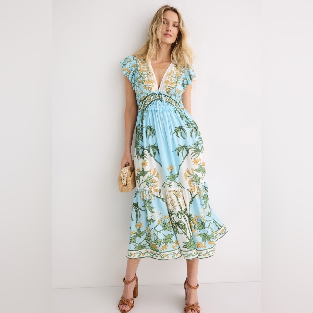 Derek Lam Flutter Sleeve V-Neck Midi